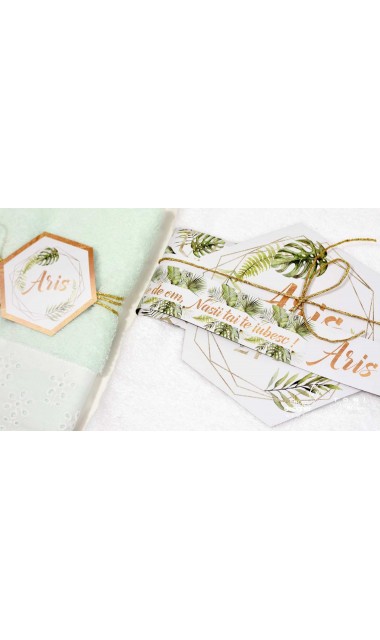 Trusou de botez cu animale gold din jungla si pattern frunze palmier Gold Jungle Tropical 21